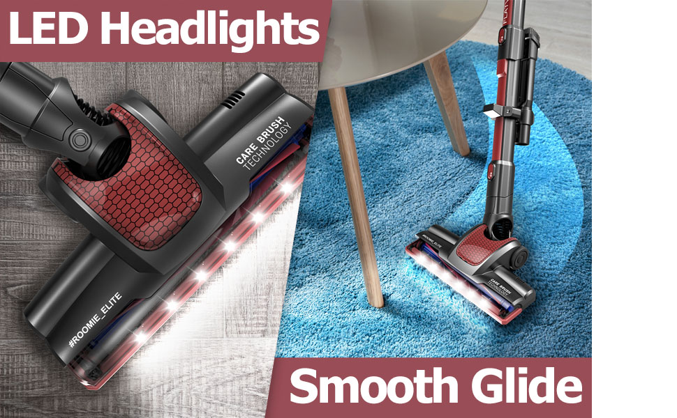Roomie Tec Cordless Stick vacuum cleaner with LED headlights and 180 highly maneuvable floor brush